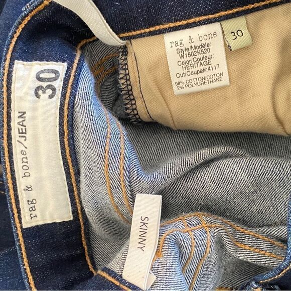 Rag & Bone High Rise Heritage Dark Blue Wash Skinny Jeans Sz 30 - Picture 12 of 16